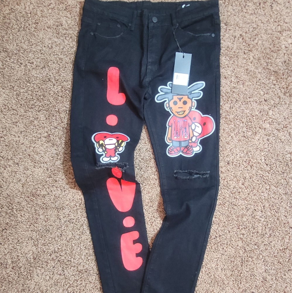 L.O.V.E. Apparel Men's Kodak Black Love Slim Fit Denim Jeans - size 34 and 36